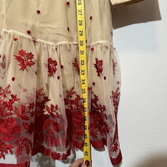 Midi Dress Embroidery Size 6 Red Fit Flare Lace Tulle Cocktail Gown Fairy - Picture 5 of 13